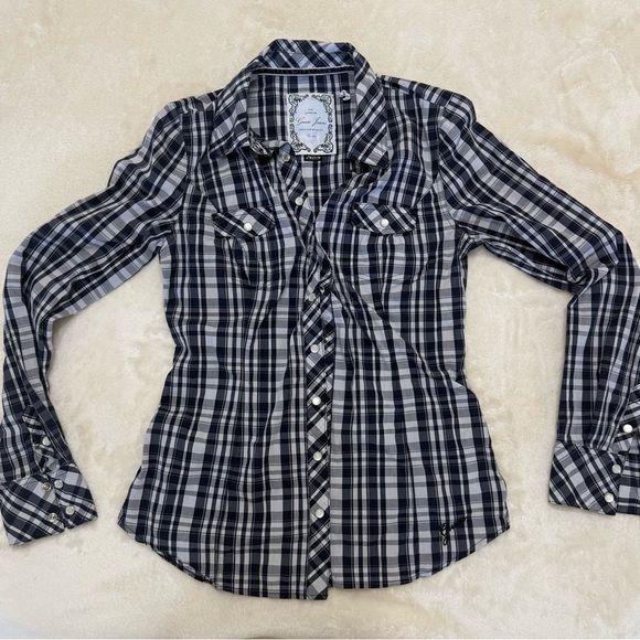 Vintage Guess Los Angeles Women’s Plaid Western Pearl Snap Button Down Shirt M - Picture 1 of 6